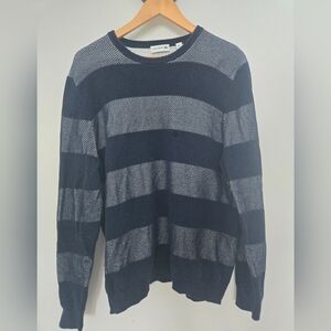 Lacoste Sweater Blue And White Striped With Mesh Detail